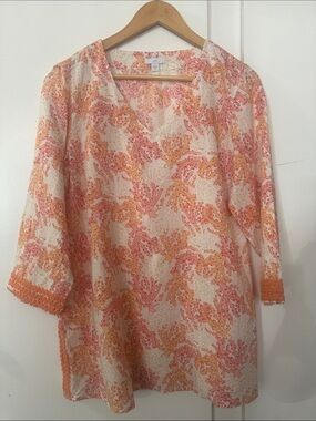 J. Jill Cream Tunic with Pink and Orange Coral Print